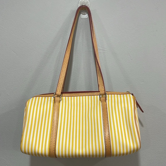 Dooney & Bourke yellow striped leather barrel satchel bag - Picture 3 of 16